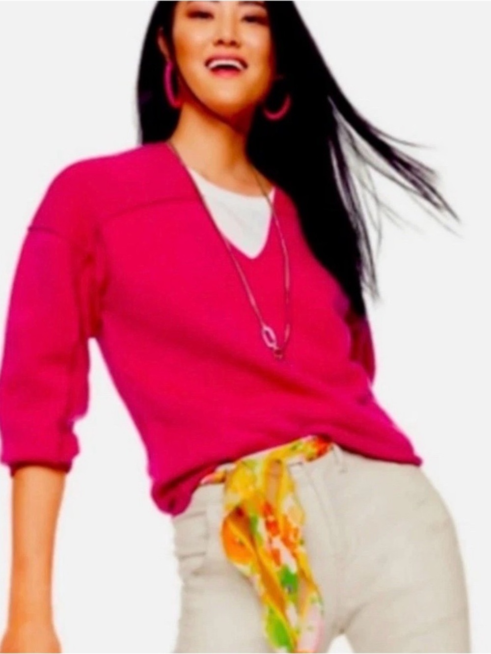 Women's Cabi Fuchsia V-Neck Sweater